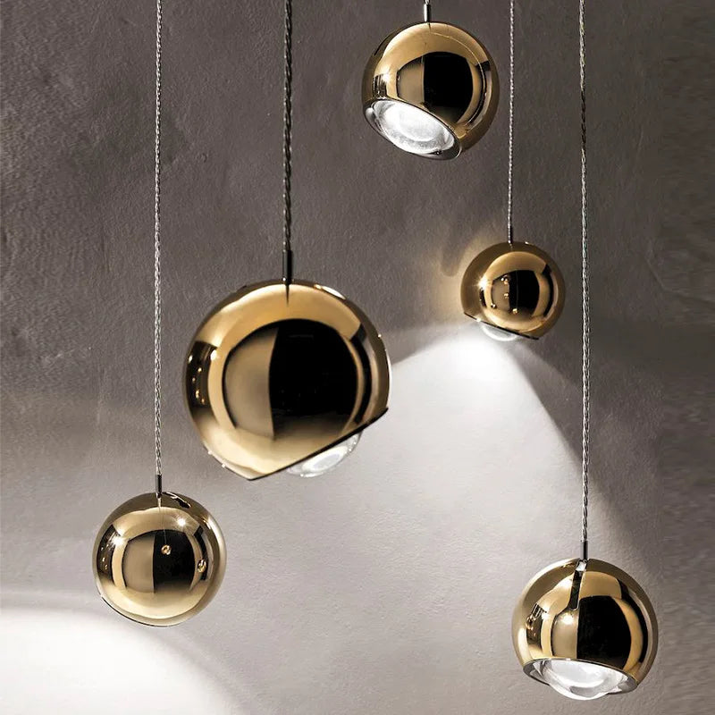 Suspension design LED rotative en métal chromé doré idéale pour bar restaurant café