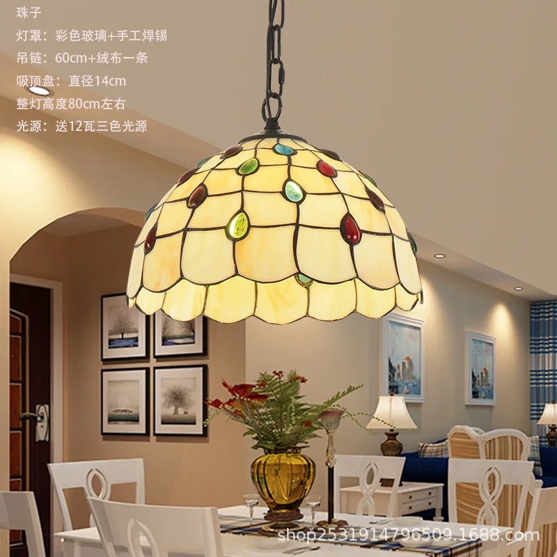 lustre rétro en verre teinté style méditerranéen pour restaurant et hall