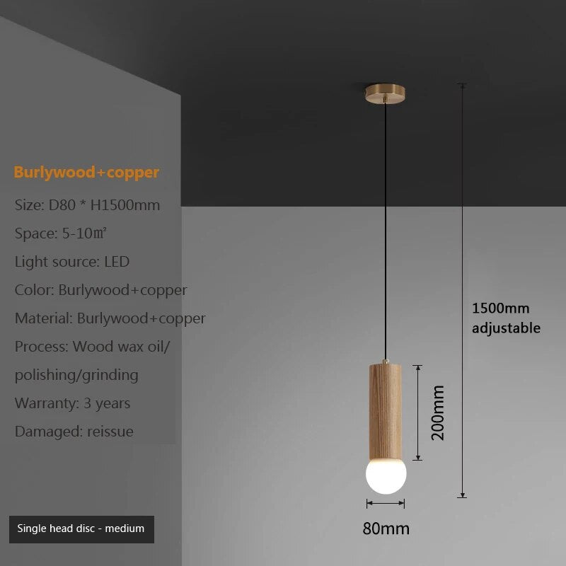suspension noyer lustre chinois barre tête lampes
