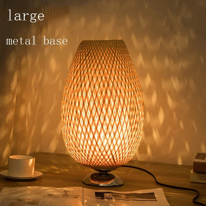 lampe de bureau vintage en bambou artisanale en bois naturel