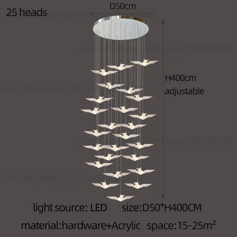 suspension LED décorative en forme d'oiseau idéale pour loft