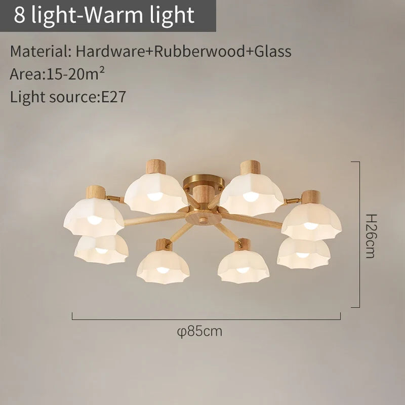 Plafonniers nordiques en bois de caoutchouc avec lampadaires en verre pour salon moderne blanc chaud lumière froide Lustres chambre lampara