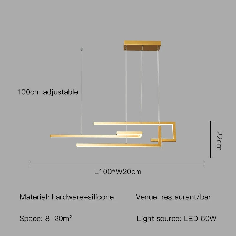 suspension à led moderne design rectangulaire intensité variable