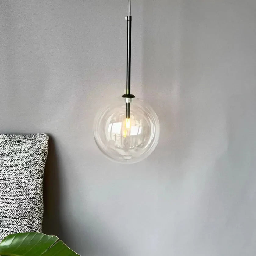 Boule de verre suspension LED éclairage cuisine salle à manger Restaurant lampe suspendue chambre chevet plafond lustre hôtel décoration