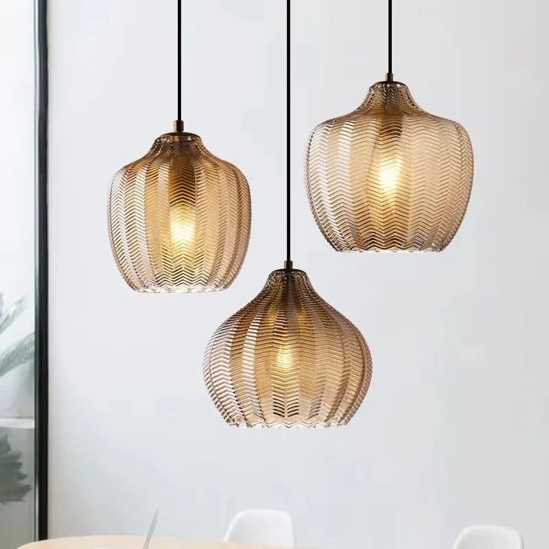 Suspension nordiques en verre ambre lampe suspendue Luminaires de cuisine E27 Restaurant chambre chevet décor lampe Luminaires