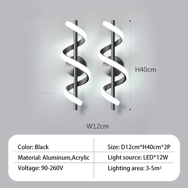Applique murale spirale incurvée LED décorative