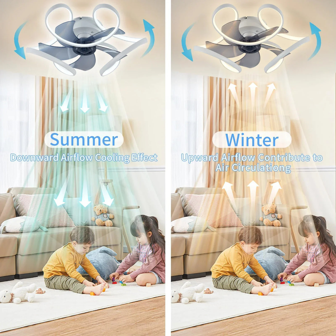 plafonnier moderne silencieux à led avec télécommande et lumière colorée