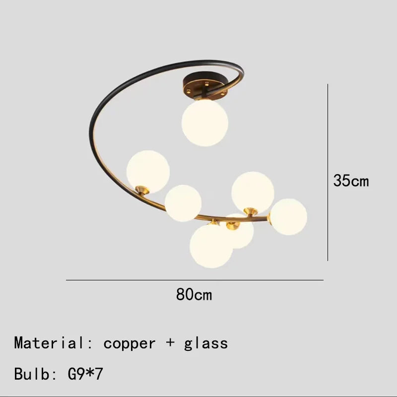 lustre moderne en verre et cuivre noir pour intérieur
