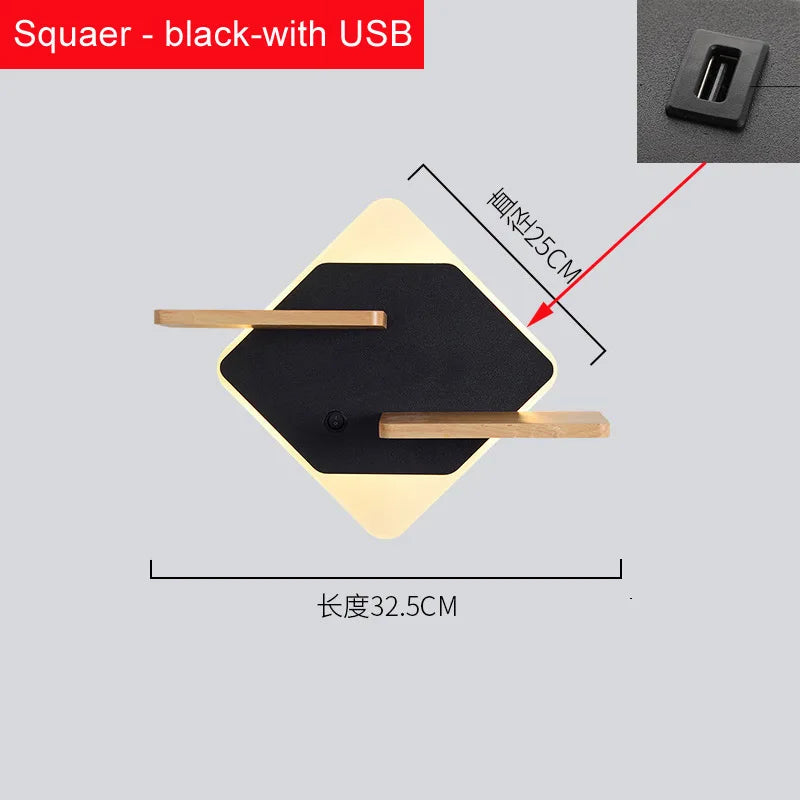 Applique murale led nordique avec étagère et chargeur usb