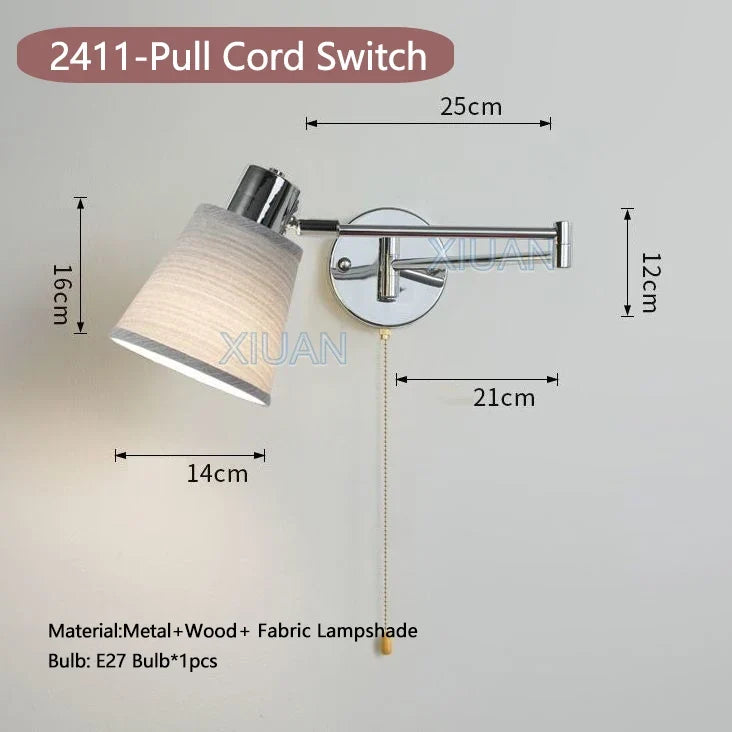 applique murale moderne bras pivotant led en tissu plissé métal