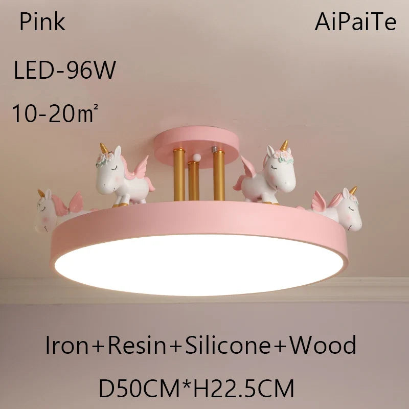 BOSSEN Scandinavian LED Children's Room Ceiling Pendant Light, Pink/Blue Unicorn for Living Room, Bedroom Home Decoration.