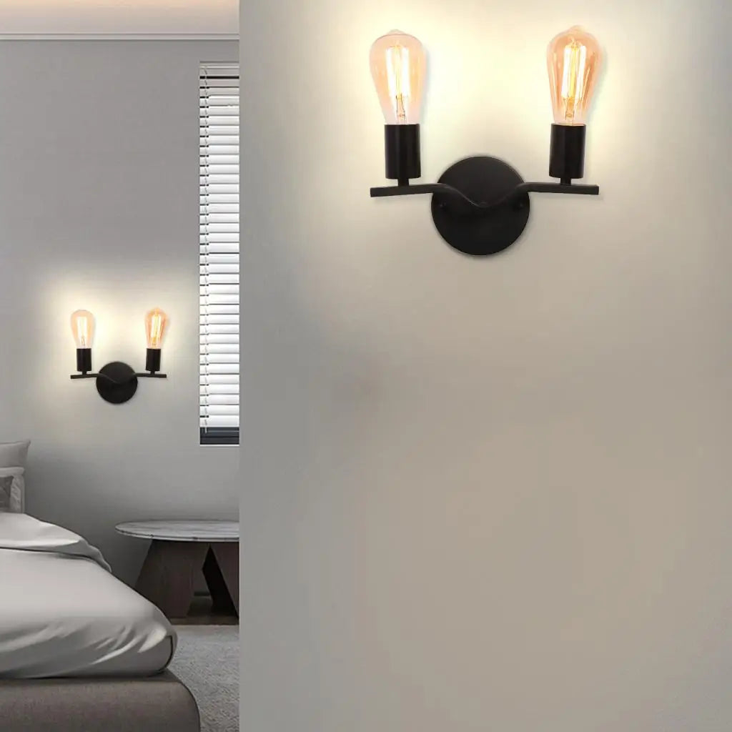 Applique murale deux têtes bois fer loft