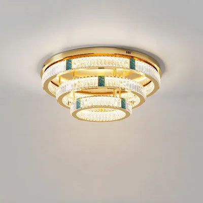 lustre moderne en cristal rond à 3 couches avec led