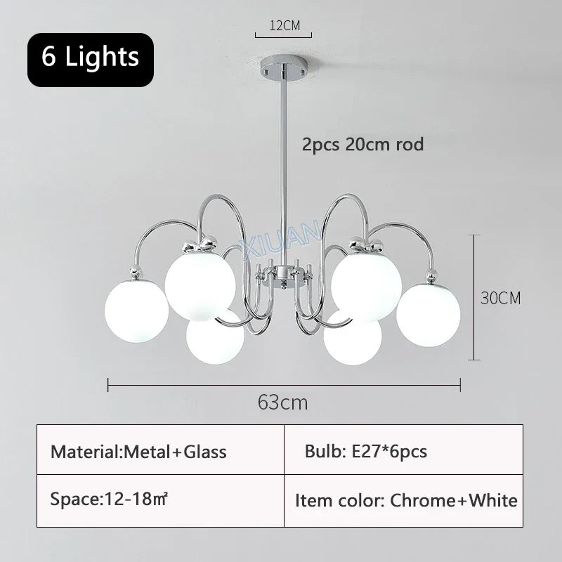 lustre moderne en chrome avec suspension en verre