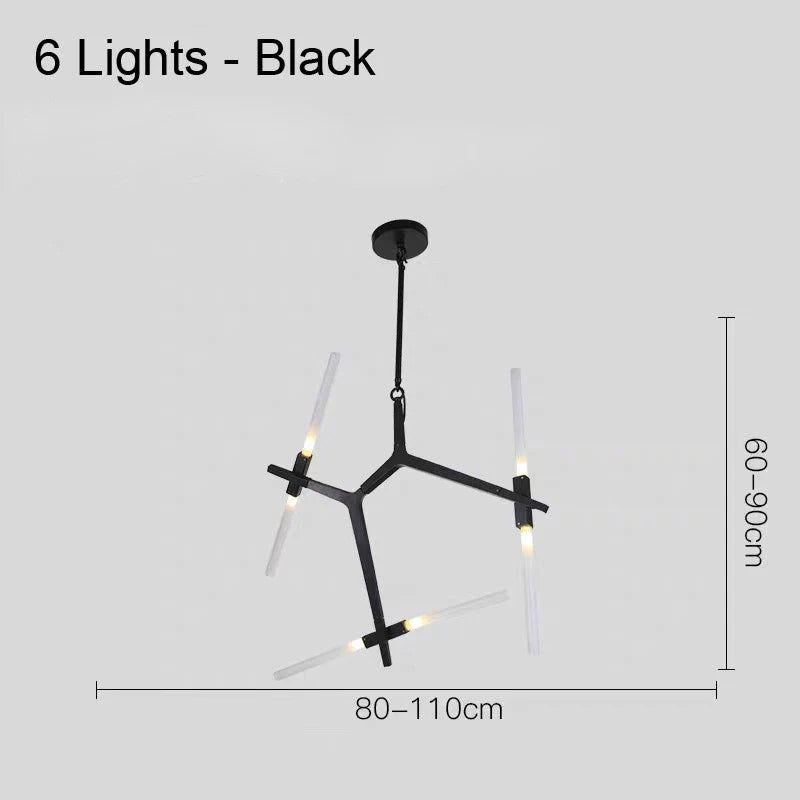 lustre moderne en verre led tube branche pour décoration suspendue