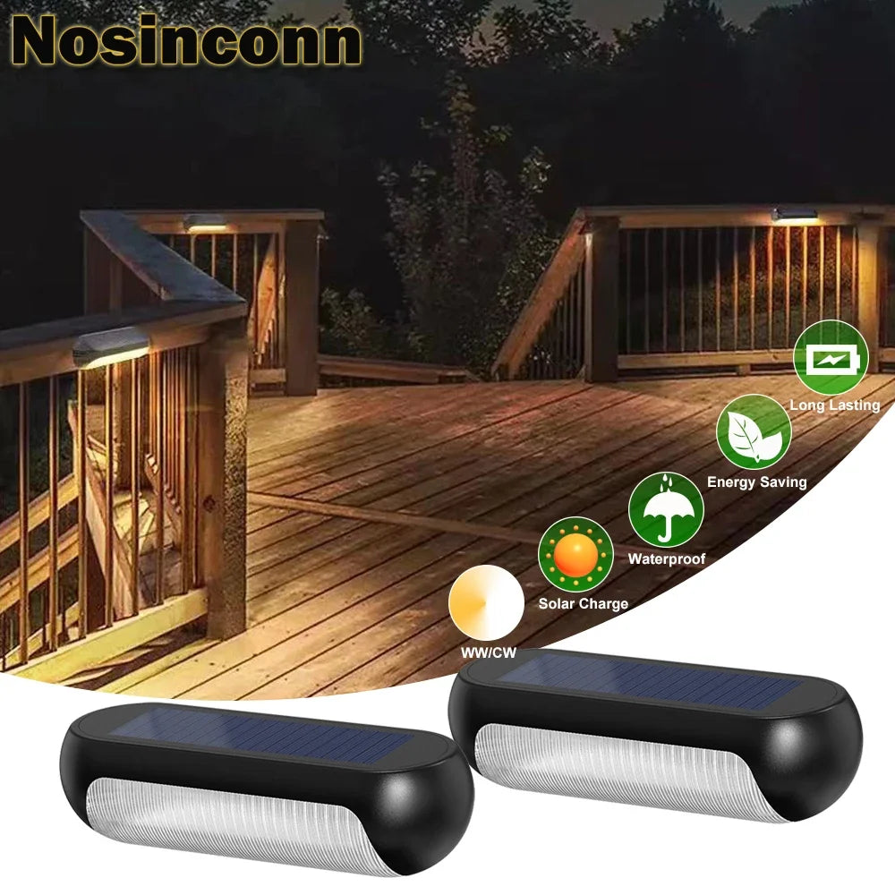 Solar Deck Lights, 2Pack Solar Fence Lights Outdoor Waterproof Warm White/Cool White Solar Step Lights For Garden, Stairs, Fence