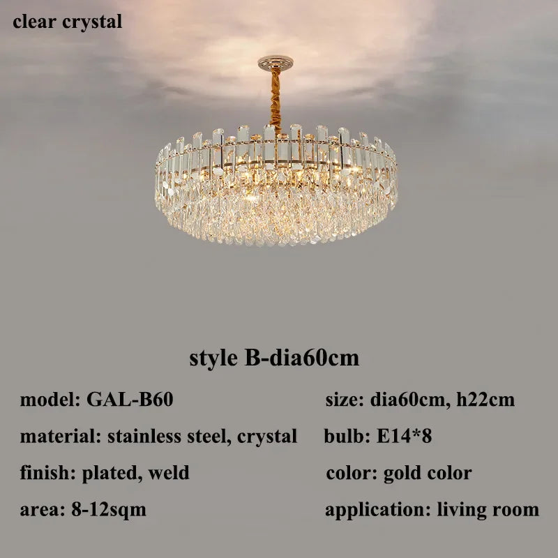 lustre de luxe moderne en cristal transparent pour décoration intérieure