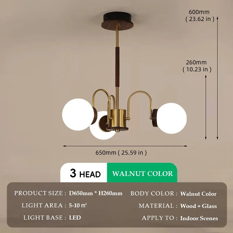 Walnut Wood chandelier lights, Wabi-sabi Modern style, Living Room lighting for Bedroom, Bedside, Living, Dining Room, Showcase