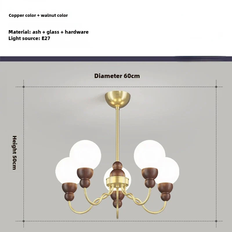 suspension en verre rétro avec éclairage led en bois