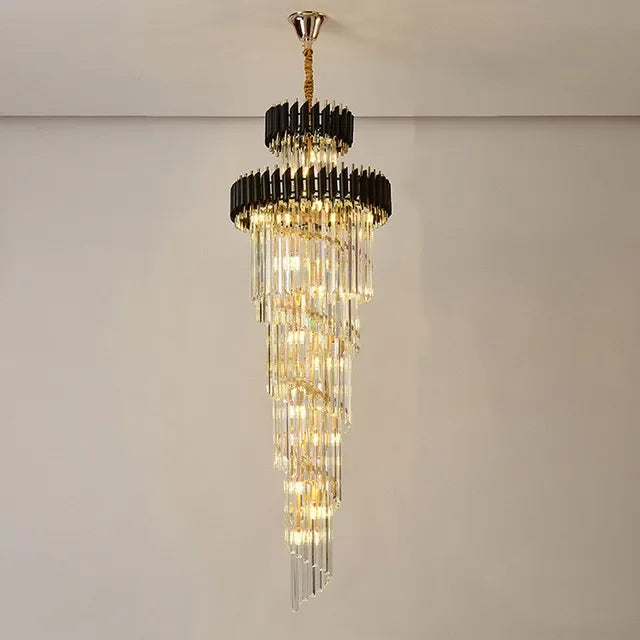 lustre led spirale luxe suspension cristal pour hauts plafonds