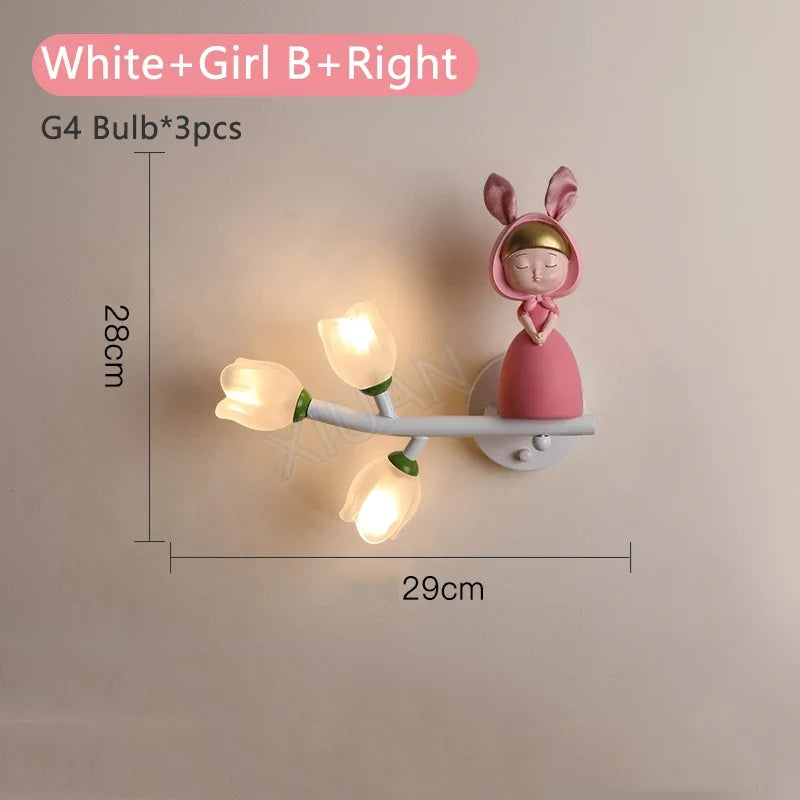 applique murale fille lapin g4 led fleur