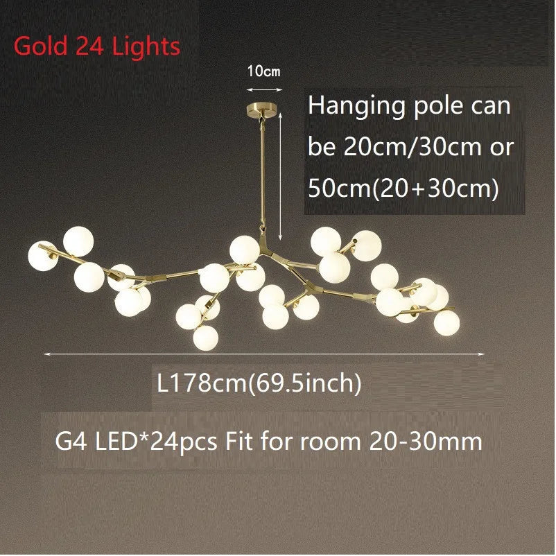 lustre moderne led créatif branche d'arbre moléculaire décorative