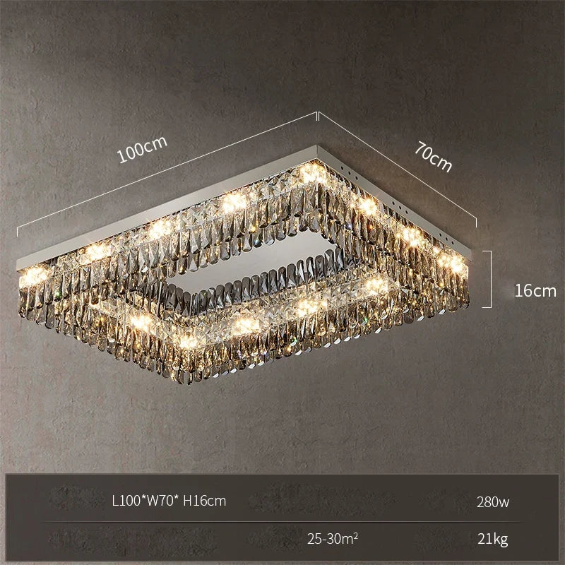 lustre led dimmable rond rectangulaire en cristal