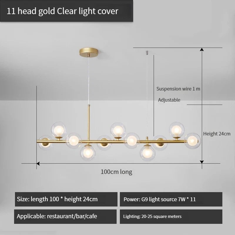 lustre long moderne en boule de verre abat-jour suspendu décoration led