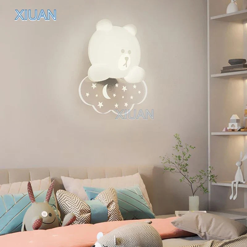 applique murale ours blanc lumière étoile lune pour enfants