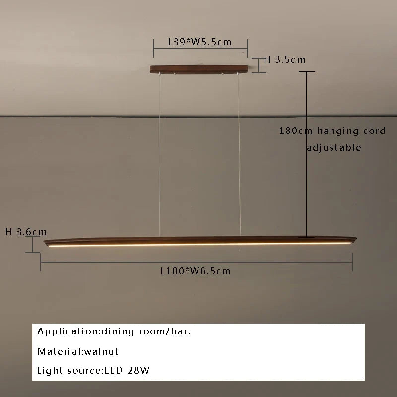 suspension led longue en bois massif moderne