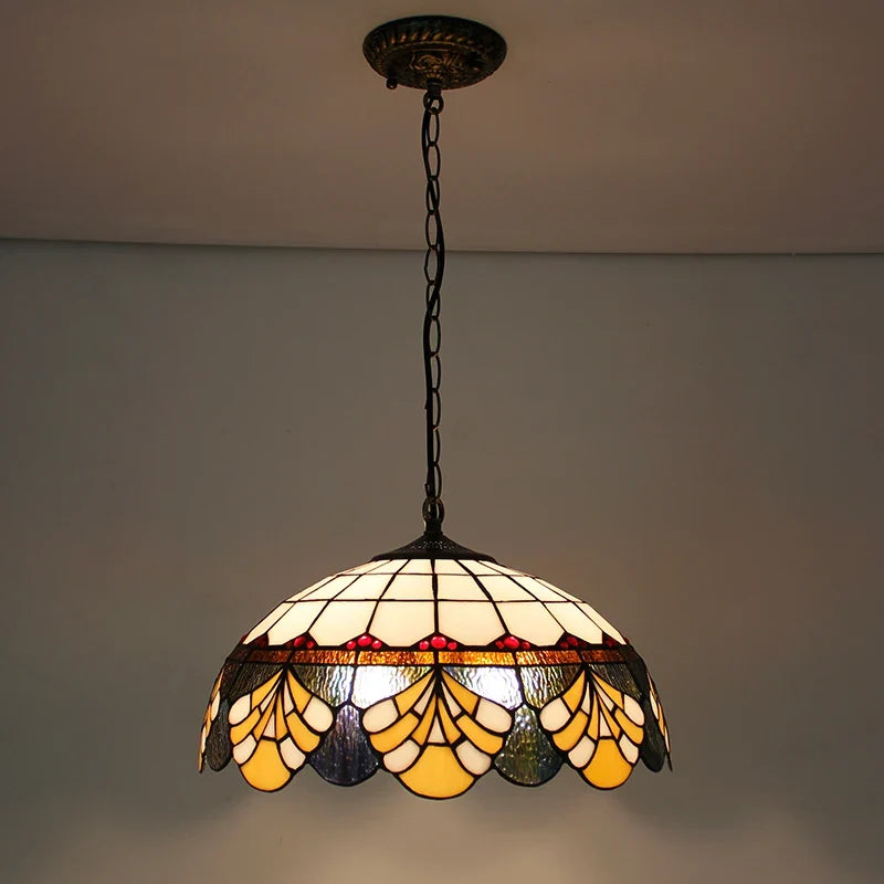 Rétro Tiffany Suspension Lumières suspension lustre salon baroque perle design Vitrail luxe 16 "mer bleu marron L