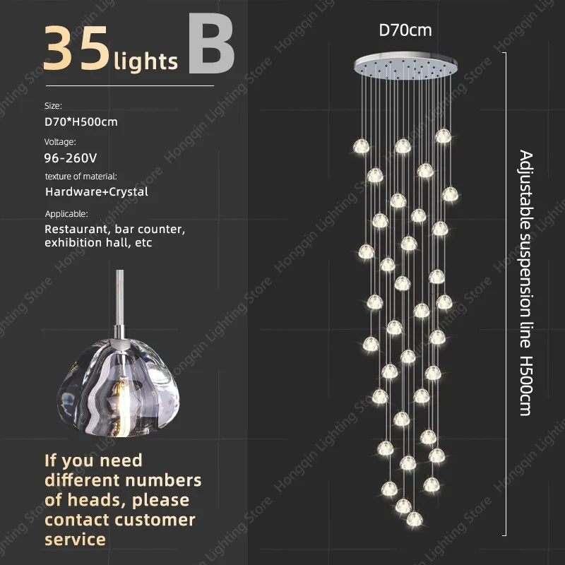 lustre moderne haut en cristal pour éclairage raffiné