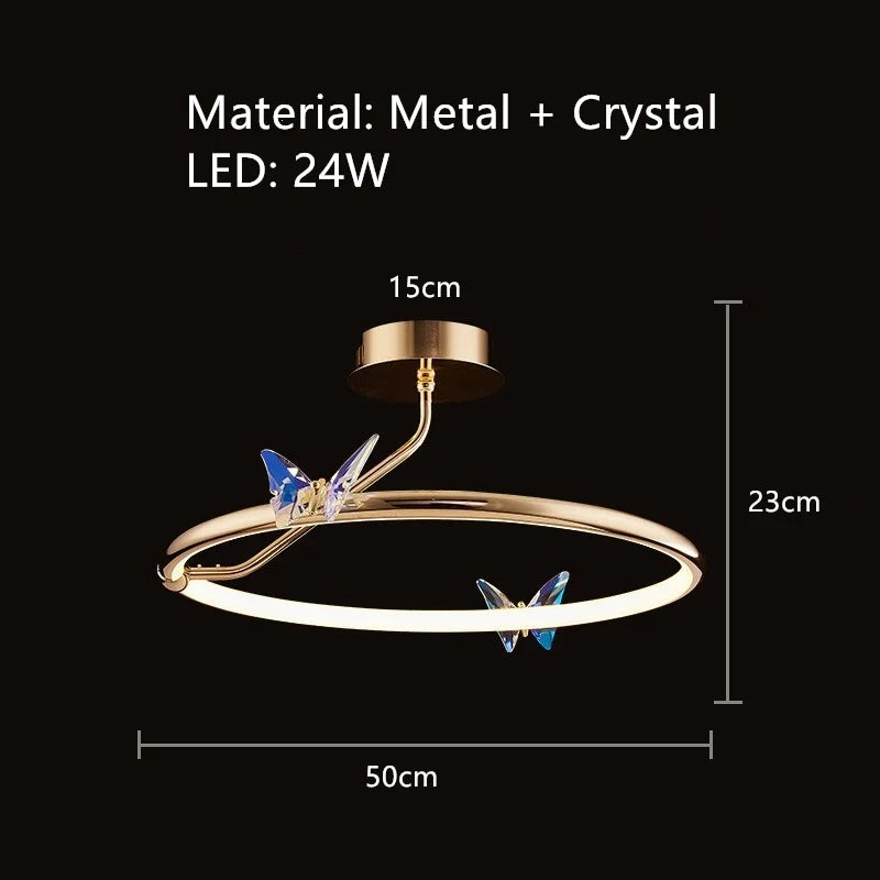 lustre led papillon anneau doré avec cordon réglable emballage soigné