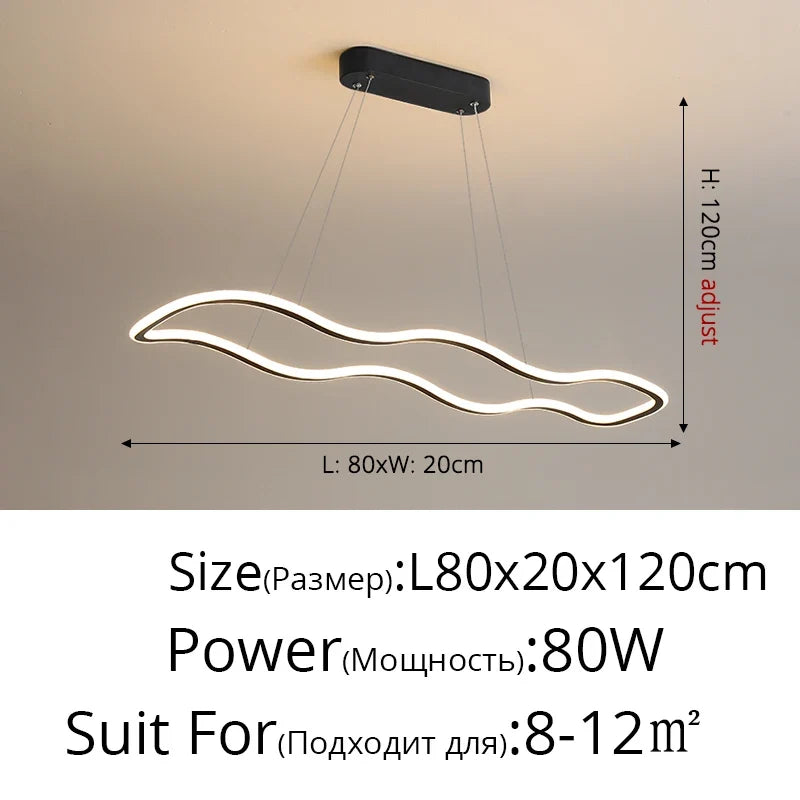 suspension moderne longue vague lumineuse pour salle à manger