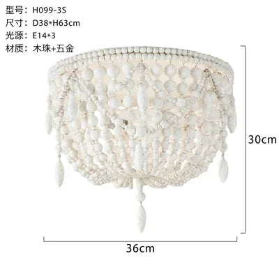 French Style Retro Pendant Lights For Living Room  Bedroom Children'S Room Princess White Wood Bead Decorative Indoor Lighting