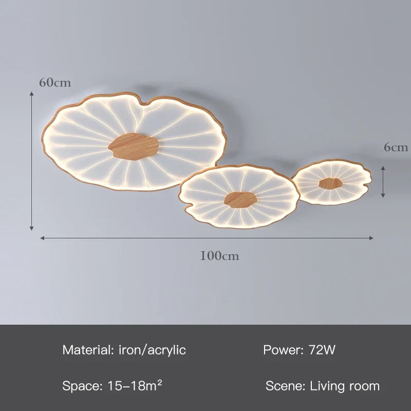 plafonnier moderne à grain de bois pour salon chambre à coucher étude crèche pour enfants conception de feuille de lotus lustre à LED en métal