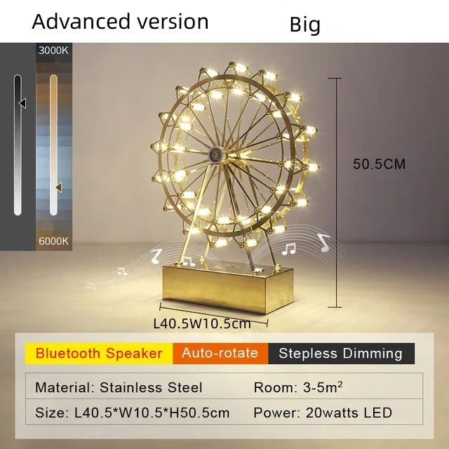 lampe de table rotative led grande roue en acier inoxydable