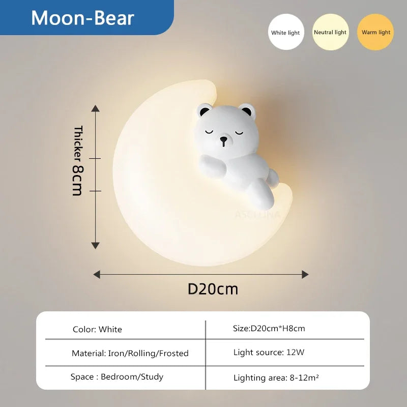 applique murale led étoile lune ours lapin minimaliste moderne