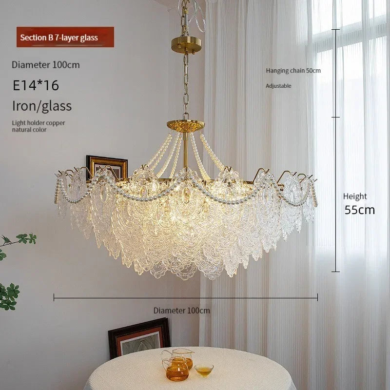 suspension moderne en verre clair style français luxe