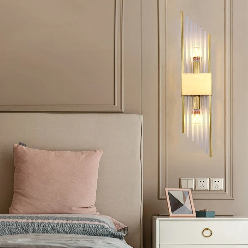 applique murale moderne double tête en cristal doré led