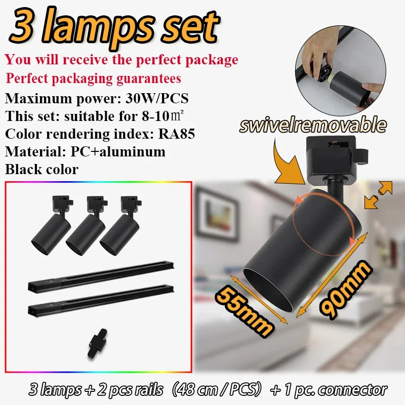 kit d'éclairage sur rail spots dimmables pour décoration intérieure