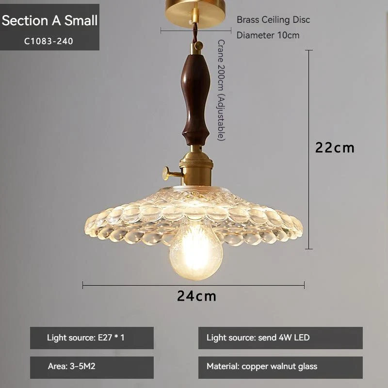 suspension rustique nordique en verre avec interrupteur led