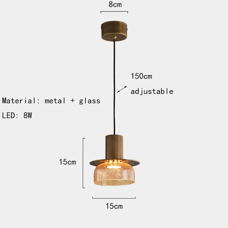 suspension en verre craquelé avec led et cordon réglable