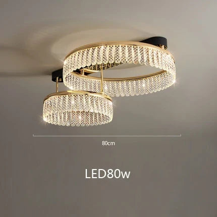 lustre led en cristal losange rond à plusieurs anneaux luxueux