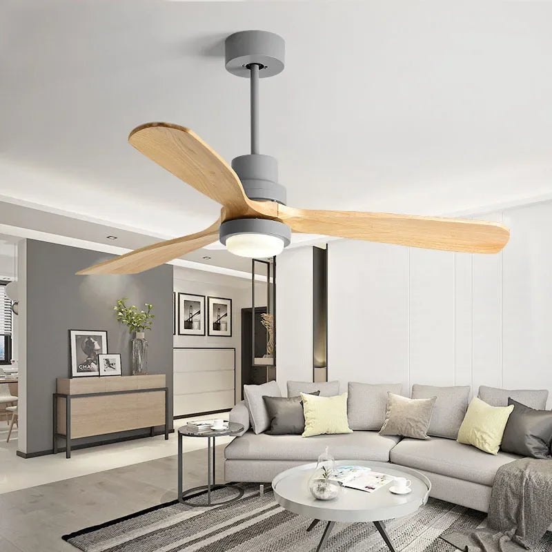 plafonnier rétro en bois avec ventilateur intégré et lumière led