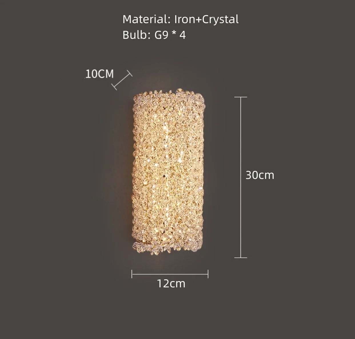 applique murale en métal doré avec ampoule en cristal clair fil réglable