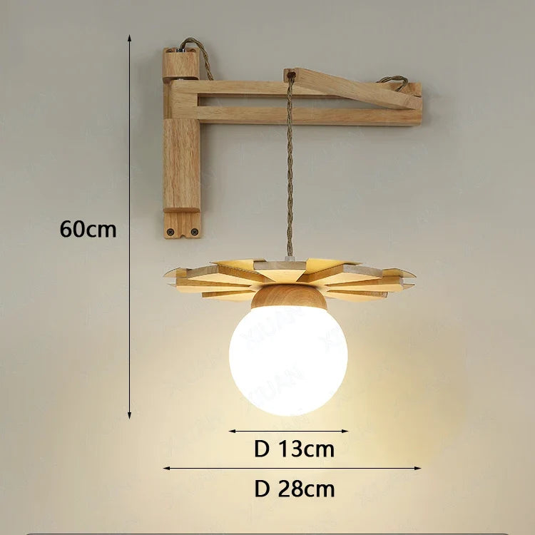applique murale suspendue en bois nordique avec bras oscillant led