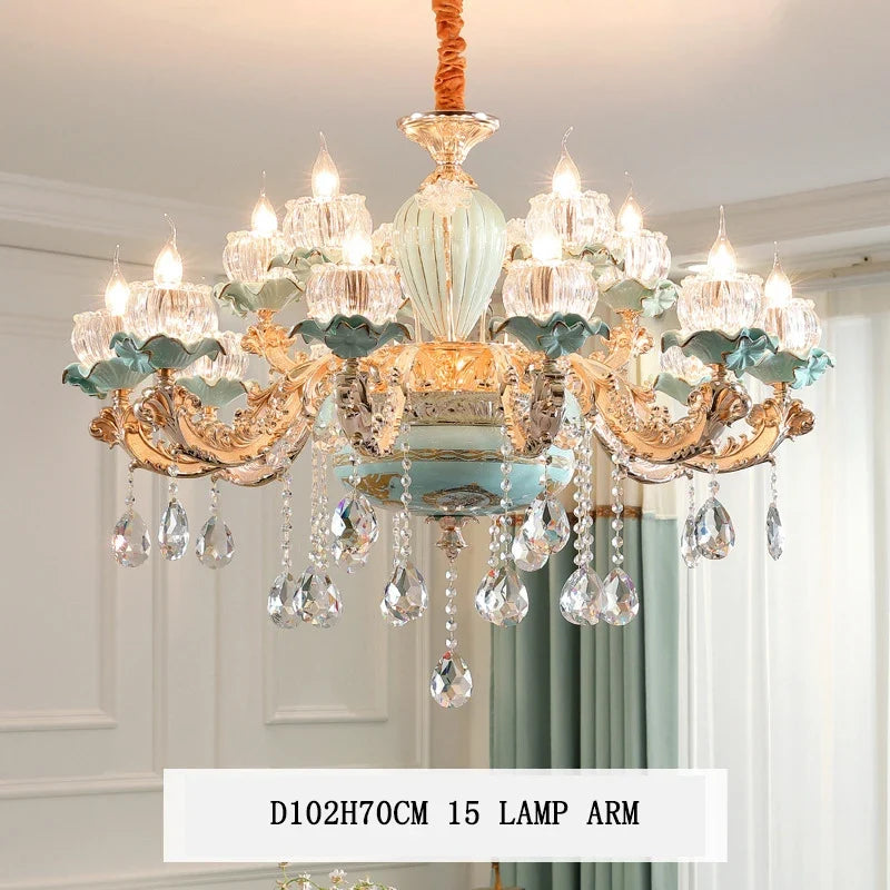 lustre de luxe moderne style européen rétro en cristal et céramique