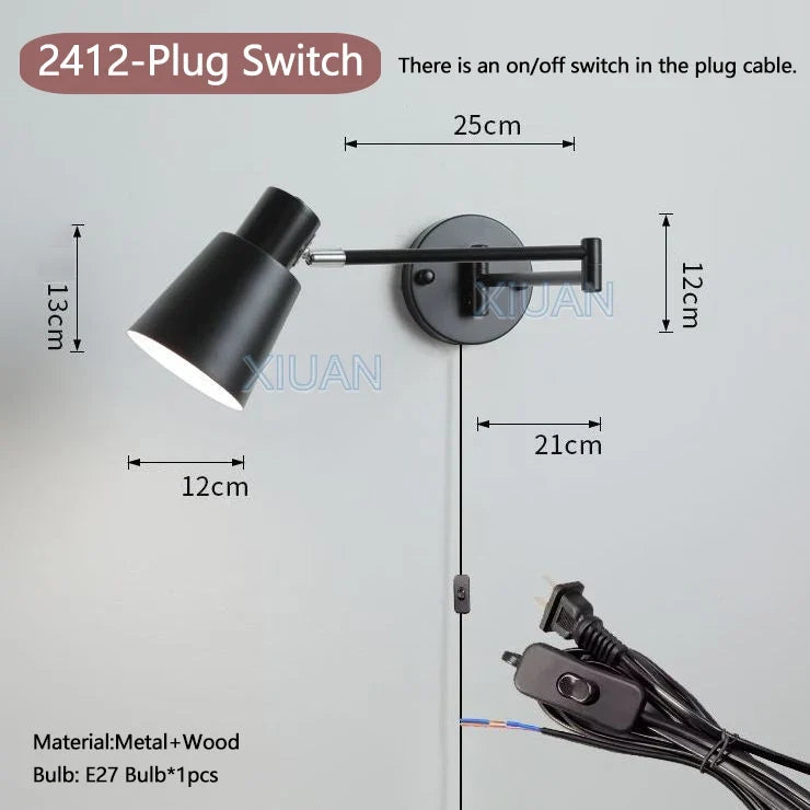 applique murale moderne bras pivotant led en tissu plissé métal