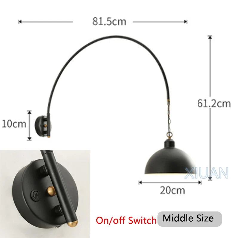 Long Pole Wall Lamps Industrial Vintage Living Room Wall Light Long Swing Arm Restaurant Dining Table Wall Mount Lights Black